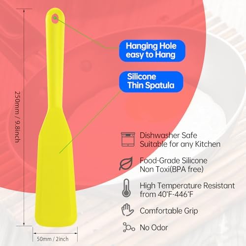 2 Pack Silicone Thin Omelet Turner, Heat Resistant Long Crepe Spatulas - Image 2
