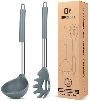 BUNDLEPRO Silicone Soup Ladle and Pasta Spoon Set, 2 Pack by BUNDLEPRO