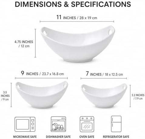 Porcelain Mixing Bowls with Handles, 3 Piece Nesting Bowl Set - Image 3