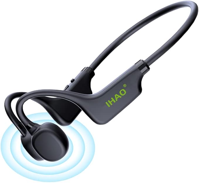 IHAO True Bone Conduction Headphones Open Ear Headset Able to be a MP3 Player with Micro Disk Stereo Bluetooth Earphone for Driving Bicycling Running Skiing