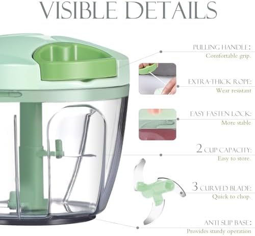 Ourokhome Manual Food Processor Vegetable Chopper, Portable Hand Pull String - Image 3