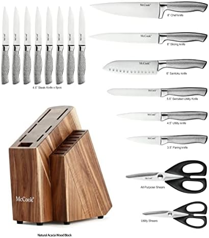 McCook Knife Set Sharp Kitchen Knife Block Set w Built-in Sharpener - Image 2