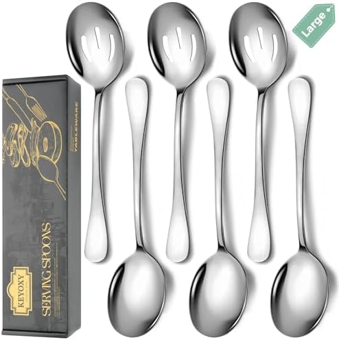 Serving Spoons Set, Includes 3 Large, 3 Slotted by KEYOXY