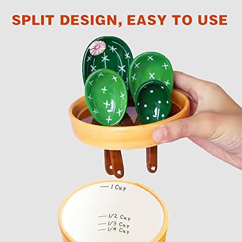 Cactus Measuring Spoons Set in Pot, Cute Ceramic Measuring Cups - Image 4