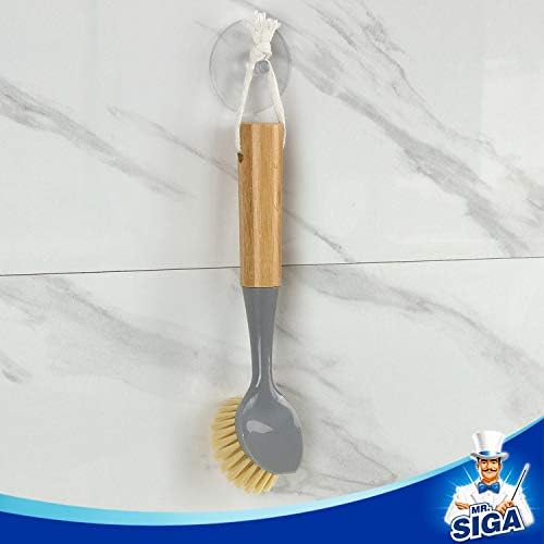 MR.SIGA Dish Brush with Bamboo Handle Built-in Scraper - Image 6