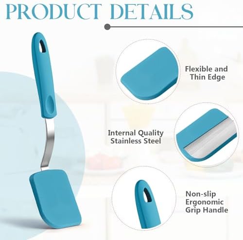 2Pcs Mini Silicone Cookie Brownie Spatula, Solid Flat, Light Blue - Image 3