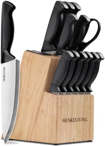 14-Piece Black Kitchen Knife Block Set by Unknown