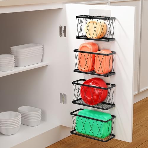 BasicForm 4 Pack Metal Kitchen Inside Cabinet Door Organizer, Adhesive Lid by BasicForm
