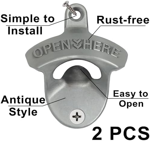 Old Style Wall Mounted Bottle Opener, Rustic Silver Rustproof Screw in Wall - Image 2
