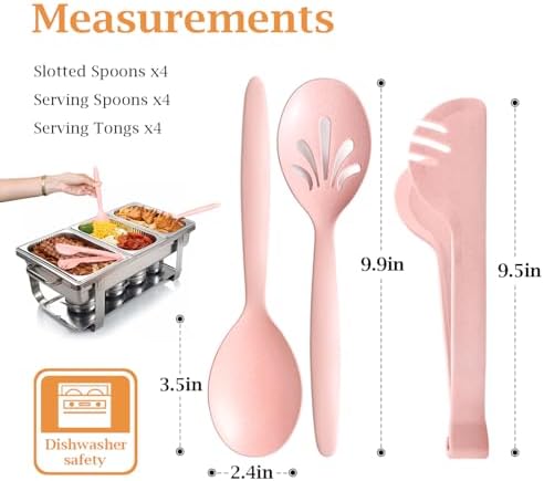 Reusable Plastic Serving Utensils Set of 12, Wheat straw Large Serving set 10" - Image 2