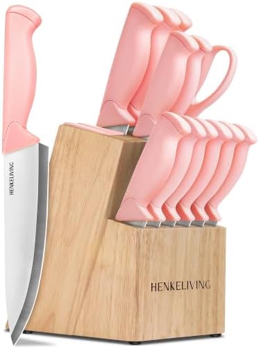 14-Piece Pink Kitchen Knife Set by Unknown