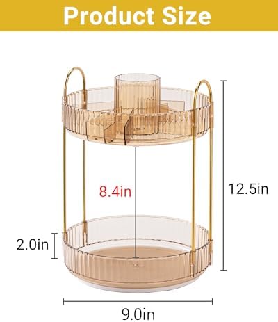 Asayuee 360 Rotating Makeup Organizer, 2 Tier Large Capacity Make Up Organizers - Image 4