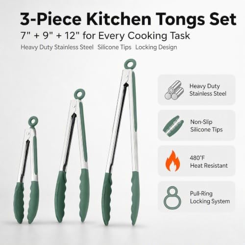 Kitchen Tongs with Silicone Tips, Locking Cooking Tongs - Image 2
