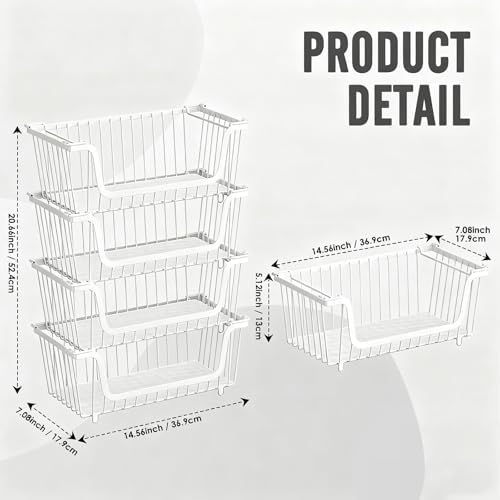 GAOKASE 4 Pcs Stackable Wire Baskets, 14.57" L x 7.09" W x 5.12" H - Image 3