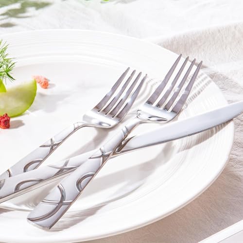 HIKAA 40PCS Stainless Steel Silverware Set, Modern Flatware Set - Image 5