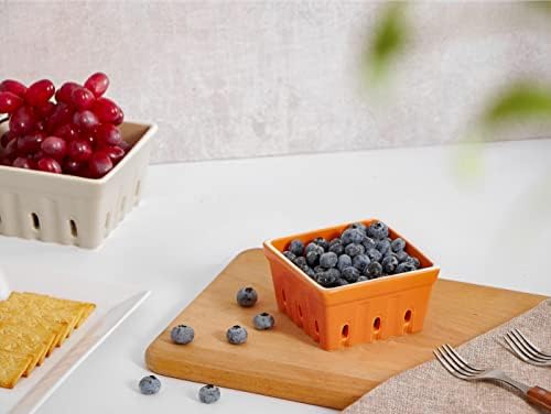 ONEMORE Ceramic Berry Basket, Rustic Stoneware Berry Bowls Colander, Square - Image 2