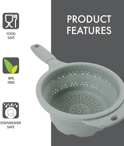 Dexas 8" Collapsible Silicone Strainer in Sage, Kitchen Strainer - Image 3