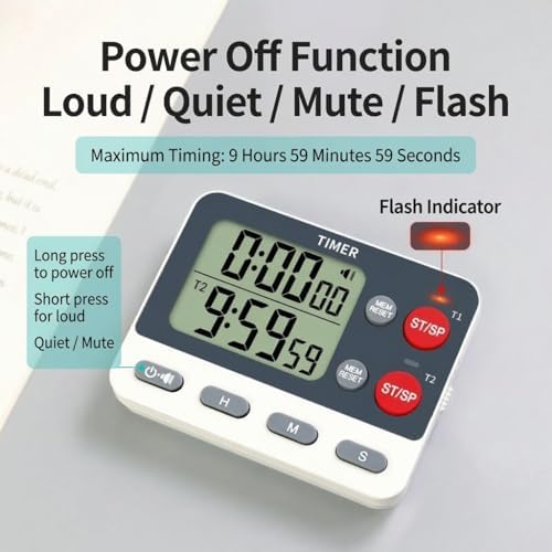 Digital Dual Kitchen Timer, 2 Channels Count UP/Down Kitchen Timer - Image 4