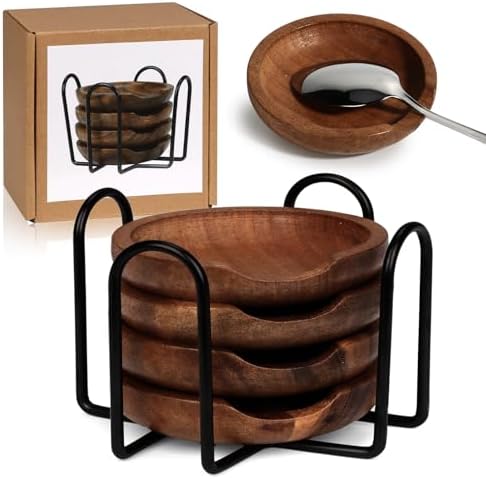 4 Pack Acacia Wood Spoon Rest by Unknown