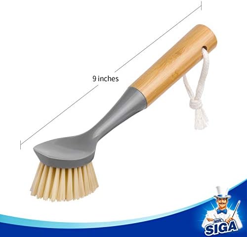 MR.SIGA Dish Brush with Bamboo Handle Built-in Scraper - Image 7
