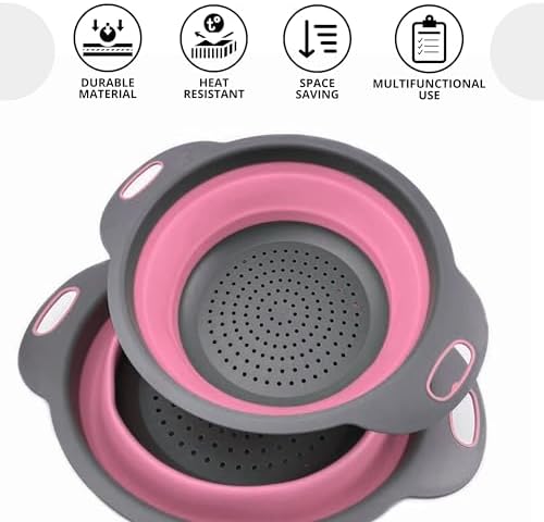 Pink Round Silicone Colander Collapsible – Foldable Kitchen Strainer Small - Image 4