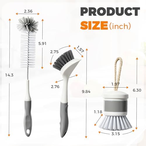 3 Pack Kitchen Cleaning Brush Set, Dish Brush, Extra Long 14.3 inch Bottle - Image 5