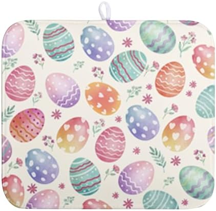 Easter Dish Drying Mat for Kitchen Counter Easter Spring Colorful Eggs Floral by Wnoesat