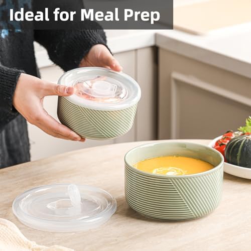 Ceramic Nesting Bowls with Lid, Microwave Safe - Image 7