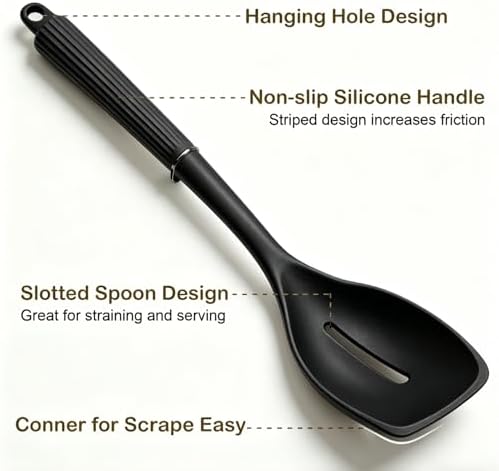 13Inch Silicone Cooking Spoon Spatula, Large Rubber Solid Slotted Spoon Set - Image 2