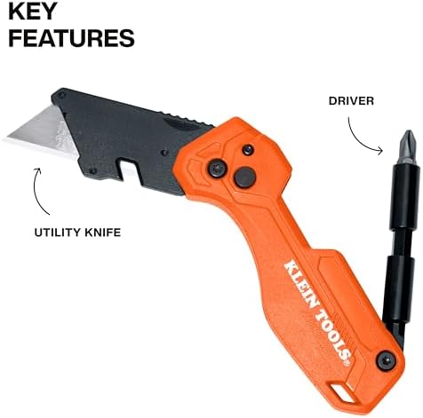 Klein Tools 44304 Folding FLICKBLADE Utility Knife, Removable Impact Driver - Image 2