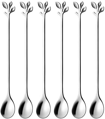 AnSaw 6-Piece Elegant Silver Leaf Long Handle Teaspoons by AnSaw