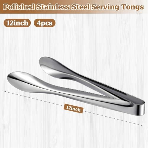 4 Pack Silver Polished Serving Tongs 12 Inch - Image 3