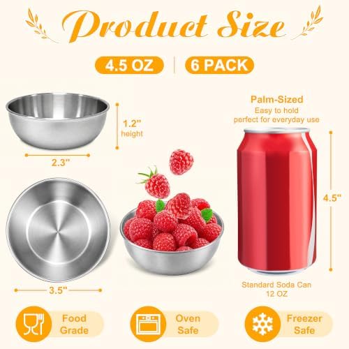 LIEMAND Stainless Steel Small Dipping Bowls, 4.5oz Stackable Round Small Bowls - Image 3