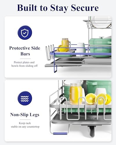 Kitsure Extendable Dish Drying Rack, 19.2"-26.7" L x 12.9" W - Image 6