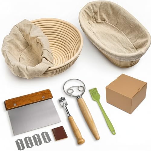 Premium Bread Proofing Basket Set – 9" Round & 10" Oval Sourdough Baskets by Unknown