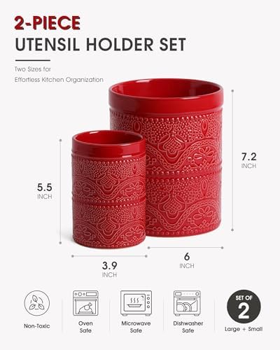 FUN ELEMENTS Kitchen Utensil Holder, 7.2+5.5" Super Large Utensil Crock Heavy - Image 2