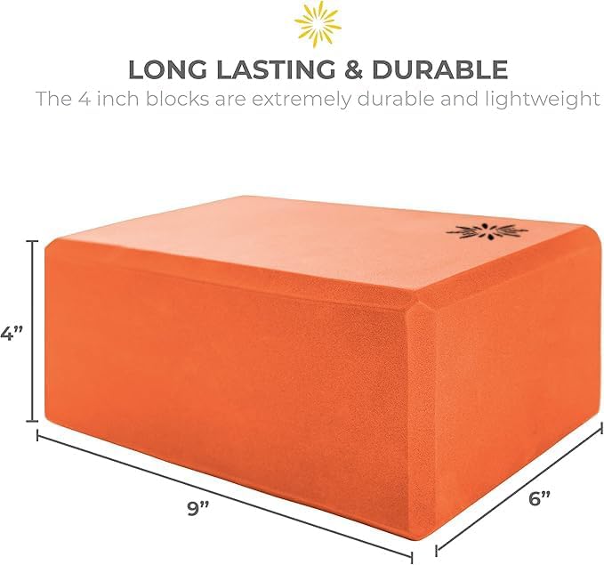 Sunshine Yoga 4" Yoga Block, 10 Pack Bulk EVA Foam Yoga Blocks, Firm and Supportive Yoga Brick, Balance Foam for Stretching, Pilates, and Workout, 4" x 6" x 9"
