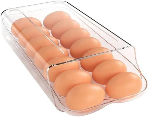 theaoo Egg Holder for Fridge, Automatic Rolling Egg Container by theaoo