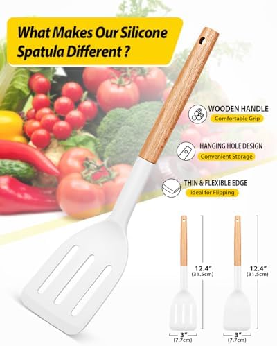 BUNDLEPRO Silicone Spatula, Solid & Slotted Turner, 2 Pack - Image 2