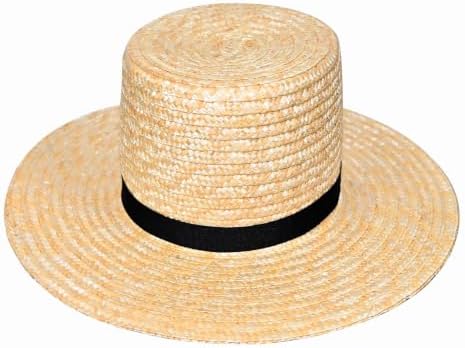 Amish Straw Boater Hat for Men Women Skimmer Hats 20's Vintage Style Flat Top by Gliquran