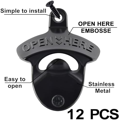 12 PCS Black Beer Bottle Cap Opener Wall Mounted Bulk - Image 2