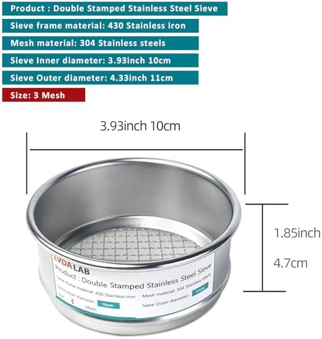 4" 304 Stainless Steel Lab Sieve, 3 Mesh Screen Sifter - Image 2