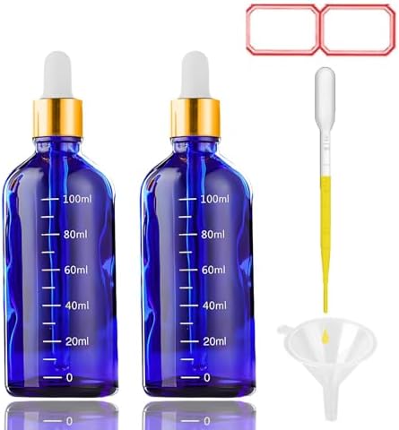 Blue Glass Dropper Bottle 3.4 oz, 2x100ml Blue Glass Eye Dropper Bottles by home