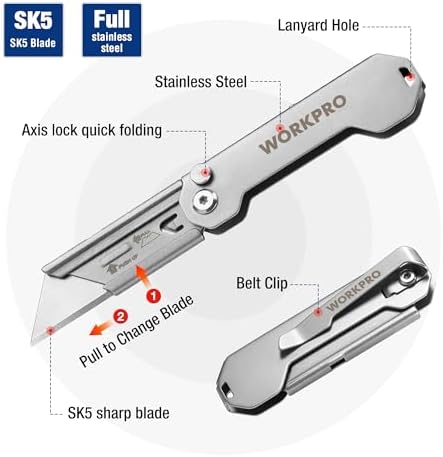 WORKPRO 2PCS EDC Folding Utility Knife, Mini Box Cutter - Image 3