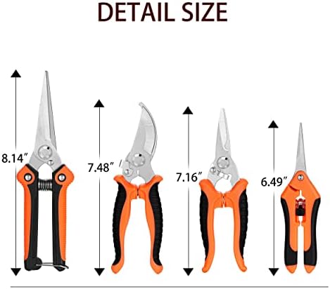 5 pack Garden Pruning Shears Stainless Steel Blades, Handheld Scissors Set - Image 4