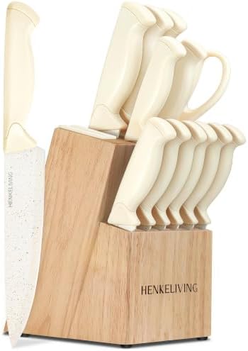 14-Piece Cream Kitchen Knife Block Set by Unknown
