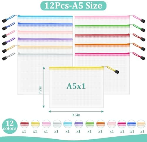 12pcs Mesh Zipper Pouch Bags Small, A5 9.5x7.2 Inches, 12 Colors Zipper Pouches - Image 2