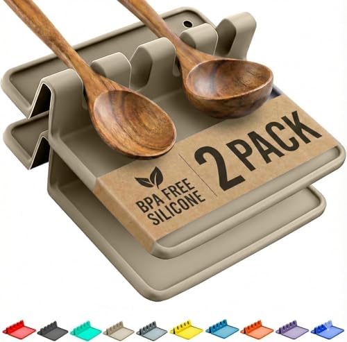 2 Pack Cream Silicone Spoon Rest by CoolerKitchen