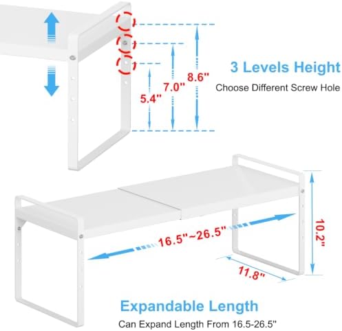 Expandable Kitchen Cabinet Shelf Organizer, Stackable Metal Storage Shelves - Image 2