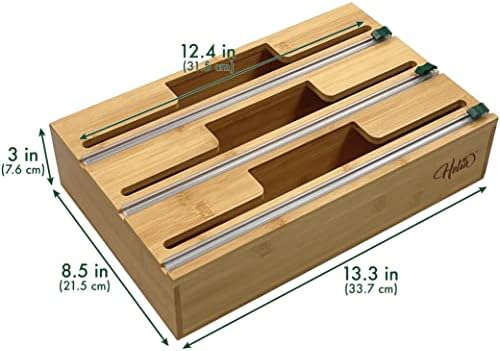 HELIA Bamboo Kitchen Wrap Organizer | Wall Mounting Solid Bamboo Foil and - Image 6